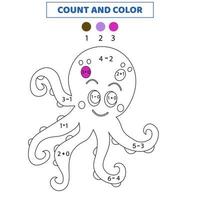 Count and color cute octopus by numbers. Math game for kids. vector