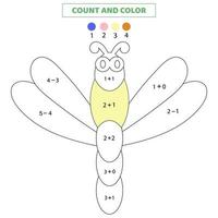 Count and color cute dragonfly by numbers. Math game for kids. vector