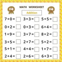 hoja de trabajo de matemáticas.adición.hoja de trabajo educativa para niños. vector