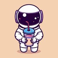 lindo astronauta sosteniendo té de leche boba. vector. vector