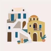 Santorini island, Greece. Vector flat illustration.