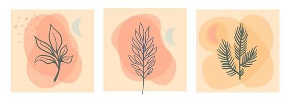 Aesthetic nature plant background  with abstract organic shapes in pastel color palette. vector