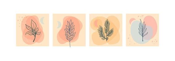 Aesthetic nature plant background  with abstract organic shapes in pastel color palette. vector