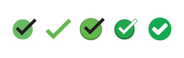 Check mark icons. Green tick approval. vector