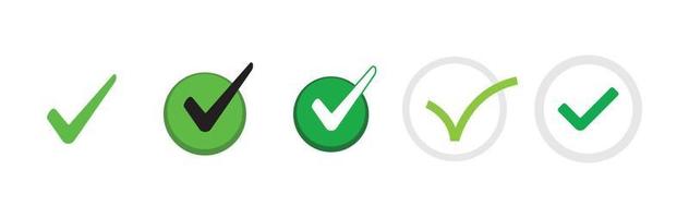 Check mark icons. Green tick approval. vector