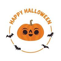 insignia de feliz halloween con ilustración de calabaza tallada vector