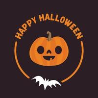 happy halloween badge with carved pumpkin illustration vector