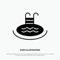 Hotel Pool Swimming Service Solid Black Glyph Icon vector