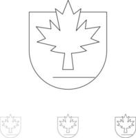 Security Leaf Canada Shield Bold and thin black line icon set vector