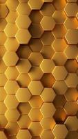 Animated abstract background of golden hexagon. 3d rendering video