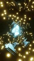 cubos metálicos de tecnologia com luzes brilhantes no túnel digital. renderização vertical de animação 3D, loop infinito video