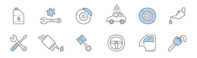 iconos de garabatos de servicio de coche, signos de vectores de reparación de automóviles