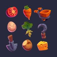 Set of game icons, gardening and farm elements vector