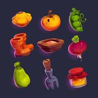 Set of game icons, gardening and farm elements vector