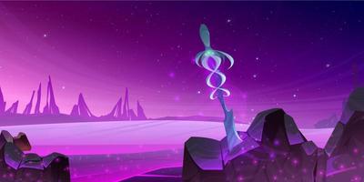 Sword in stone on alien planet surface, background vector