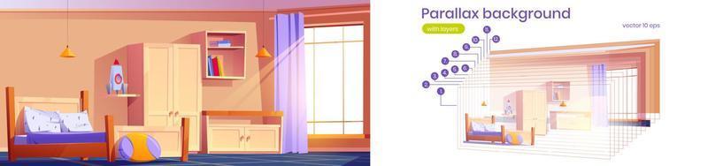 Parallax background kids bedroom, 2d game vector