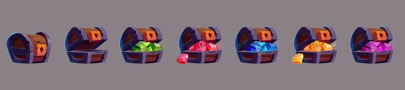 Treasure chests closed, open with colour gems vector