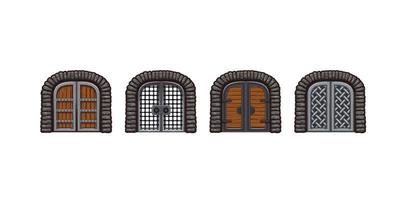 puertas medievales de madera, puertas cerradas para juego vector