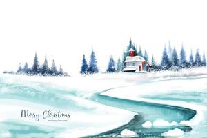 Winter landscape with falling christmas snow and tree holiday card background vector