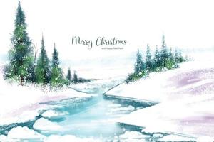 Winter christmas landscape with forest tree covered with snow holiday card background vector