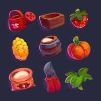 Set of game icons, gardening and farm elements vector