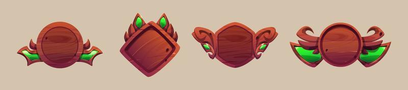 Game avatar frames, level ui icons, wooden shields vector