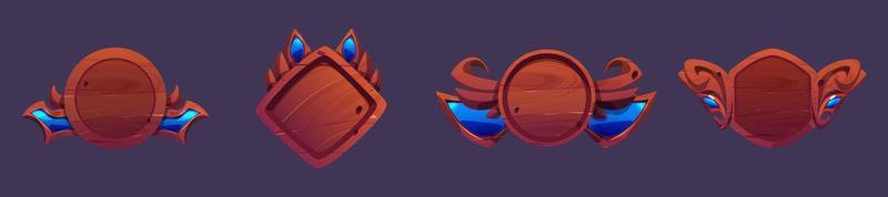 Game avatar frames, level ui icons, wooden shields vector