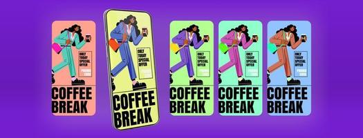 coffee break special offer with promo code screens vector