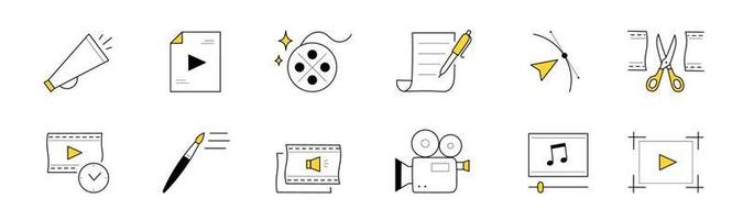 Video edition doodle icons vector elements set