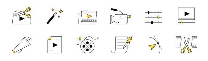 Video edition doodle icons vector elements set