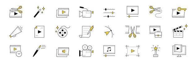 Video edition doodle icons vector elements set