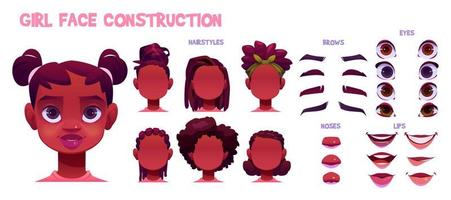 Girl face construction, african child creation vector