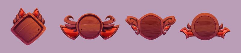 Game avatar frames, level ui icons, wooden shields vector