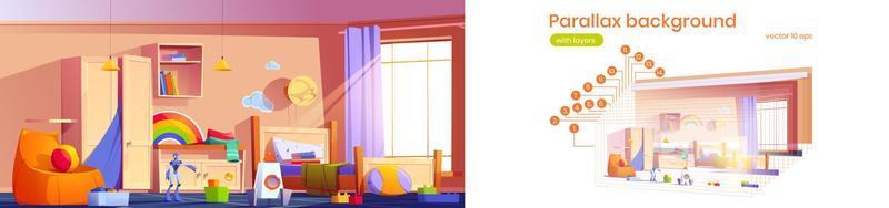 Parallax background kids bedroom, 2d game vector