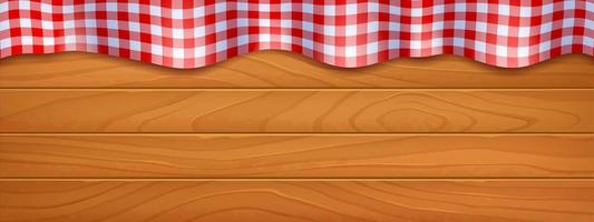 Wooden picnic table with tablecloth top view vector