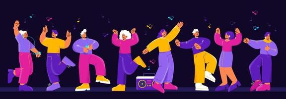 Dance party banner with happy people and music vector