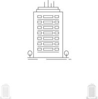 Building Office Skyscraper Tower Bold and thin black line icon set vector