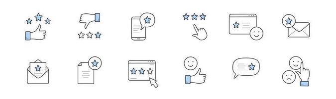 Rate icons set in doodle style review linear signs vector