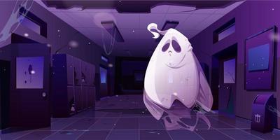 Ghost in abandoned school hall interior at night vector