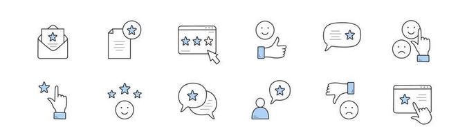 Rate icons set in doodle style review linear signs vector