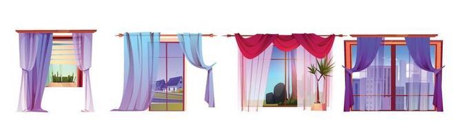 Windows with curtains and different views outside vector