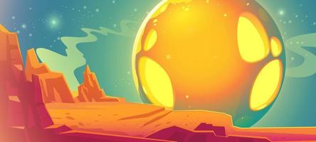 Alien planet landscape with desert and moon in sky vector