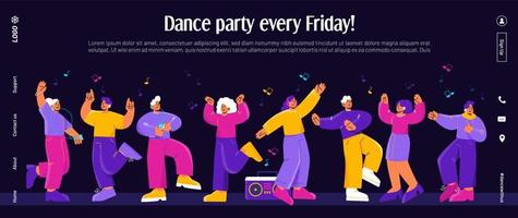 Dance party banner with happy people and music vector
