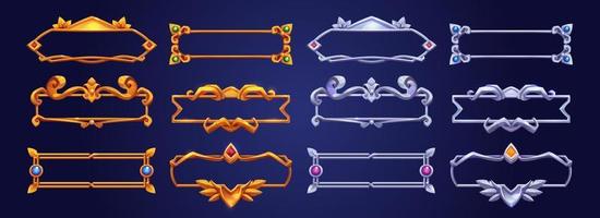 Empty gold and silver frames in medieval style vector