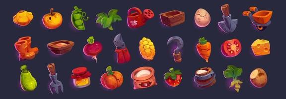 Set of game icons, gardening and farm elements vector