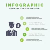 hombre trabajo trabajo dólar sólido icono infografía 5 pasos presentación antecedentes vector