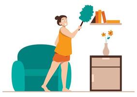 Woman Dusting at Home vector