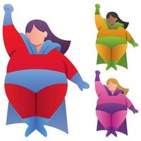 superheroína con sobrepeso volando sobre blanco vector
