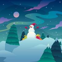 muñeco de nieve paisaje navideño vector