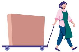 Woman Pulling Cart with Box vector